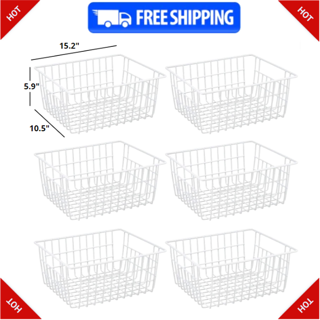 Wire Storage Baskets, Large Farmhouse Metal Freezer Basket Storage Organizer Bin-image