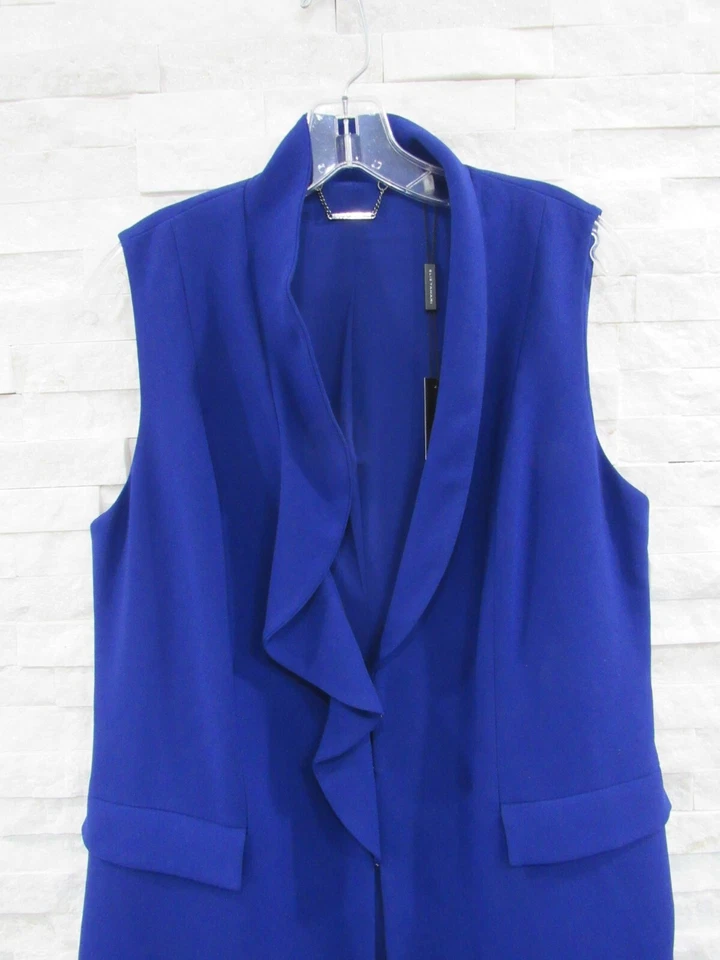 NWT Elie Tahari Destiny Cosmic Cobalt Waterfall Long Topper Duster Vest M 8 10 - Image 2 of 4