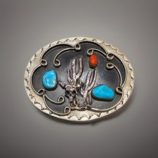 Vintage Nickel Silver Belt Buckle Western Theme