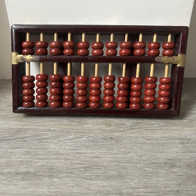 Vintage chinesischer Abakus Holz & Messing Lotusblume Marke Taschenrechner 11 Reihe 77 Perlen