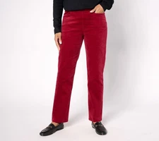 Denim & Co. Women's Pants Sz XL Regular Stretch Velvet Straight Leg Red A662787
