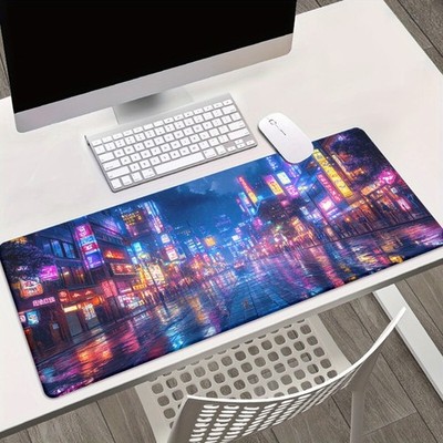 40*90cm1pc Neon-Lit Futuristic City at Night HD Printed XXL Mousepad - Multi-Fun