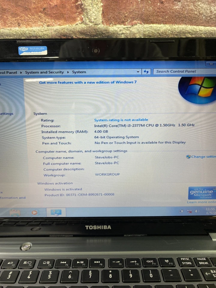 Portátil retro para juegos Toshiba Satellite i3-2377M 1,50 GHz 4 GB RAM (Windows 7 Pro) Foto 3 de 4