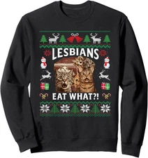 Lesbians Eat What Funny Shocked Cats Christmas Ugly Sweater Unisex Sweatshirt