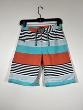 Patagonia Swim Trunks Board Shorts Boys 14 Blue Orange Stripe With Pocket