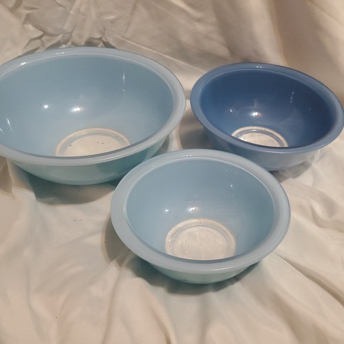 Vintage Set 3 Pyrex Moody Blues Clear Bottom Mixing/Nesting Bowls  - Picture 1 of 3