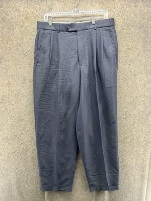 Lacoste Dress Pants Men 34 Blue Pleated Tapered Striped Rayon Blend Classic