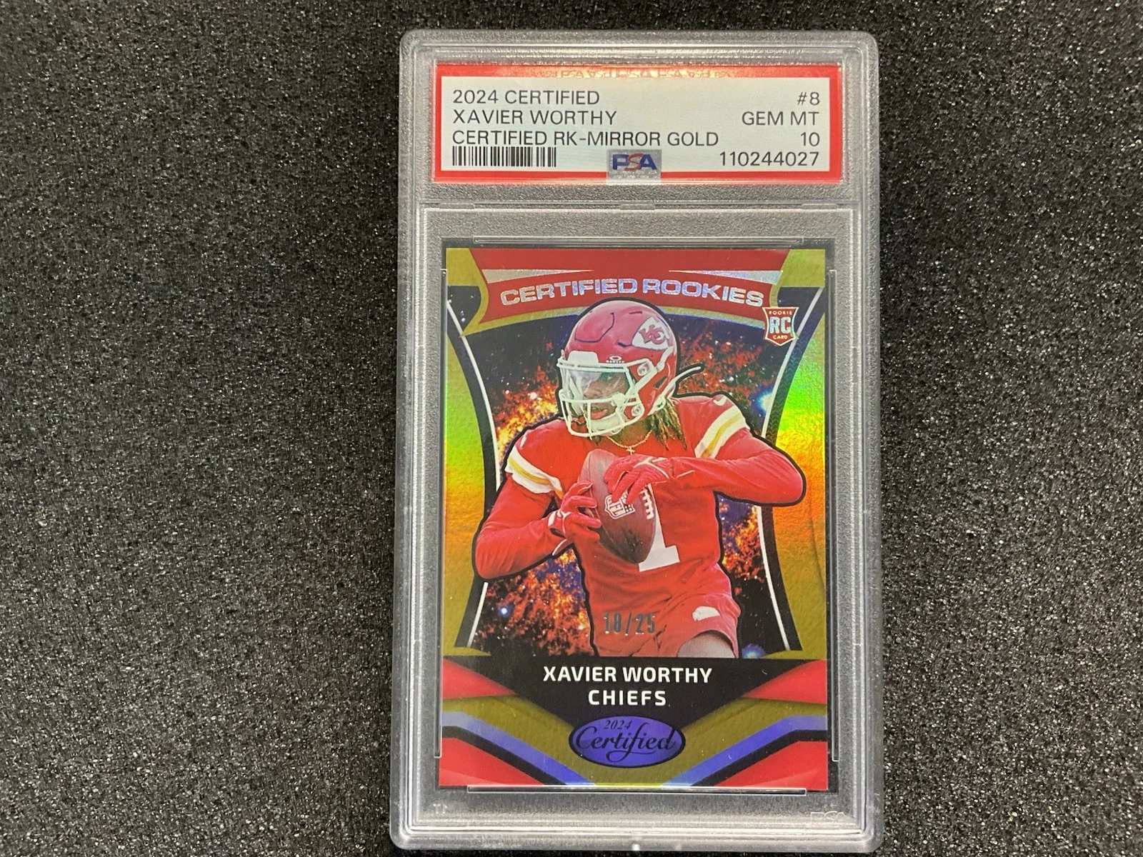 Xavier Worthy Panini Certified Rookies #8 Mirror Gold