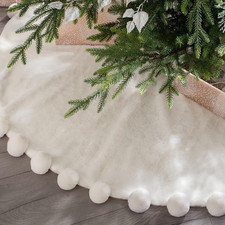 White Christmas Tree Skirt 48 Inch with POM POM, White Faux Fur Soft Plush Chris