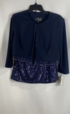 Alex Evenings Women's 2-Piece Jacket Top Set Navy Sequin Beaded NWT Size 12