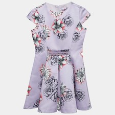 Versace Young Lilac Purple Floral Print Gabardine Pleated Party Dress M