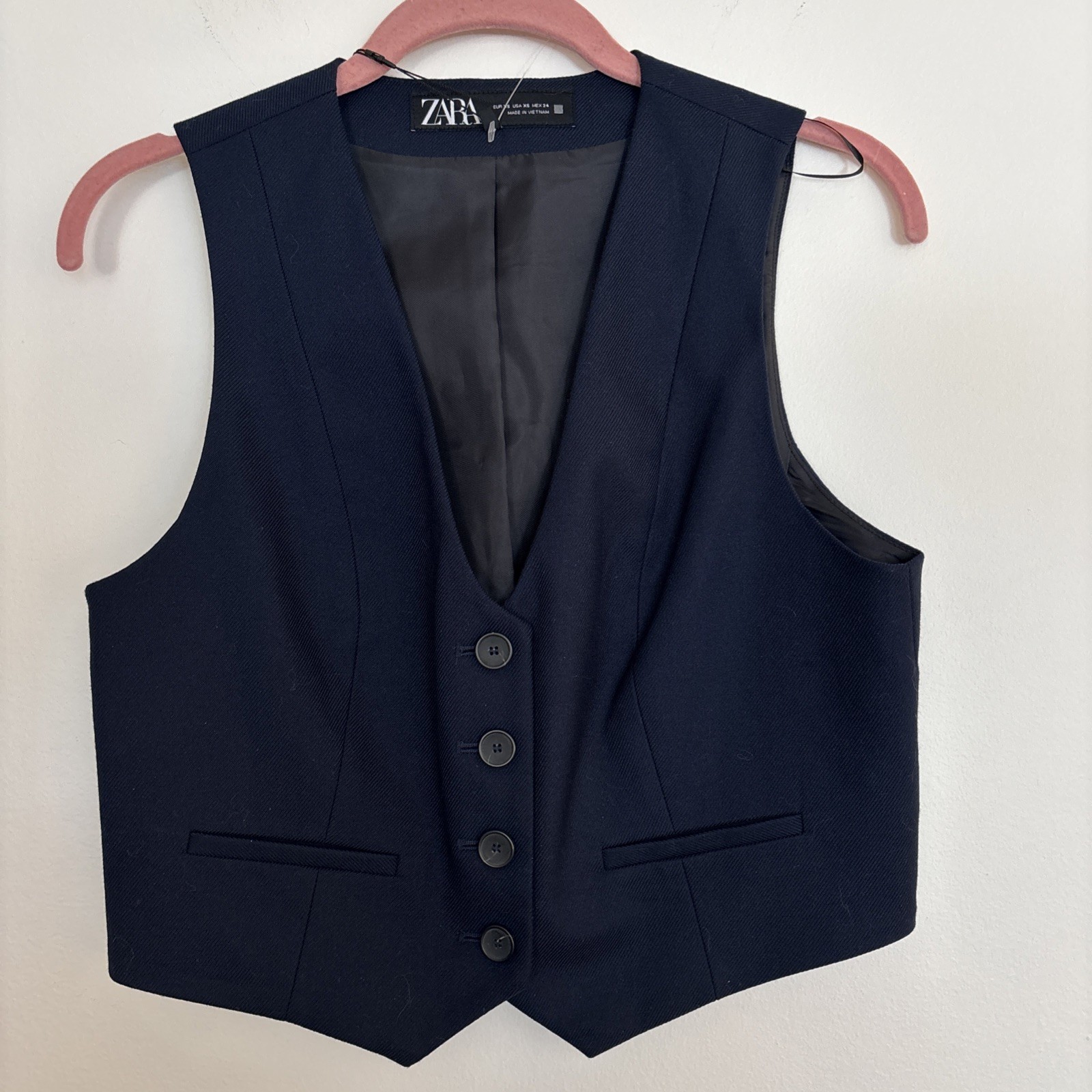 Zara Women's Navy Blue Asymmetric Button Front Vest - Size XS NWT