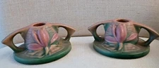 Vintage Roseville Pottery Water Lily  Candle Holders #1154-2