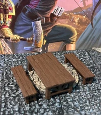 Tavern Table & Benches 3 pc set painted miniature Dungeons & Dragons D&D terrain
