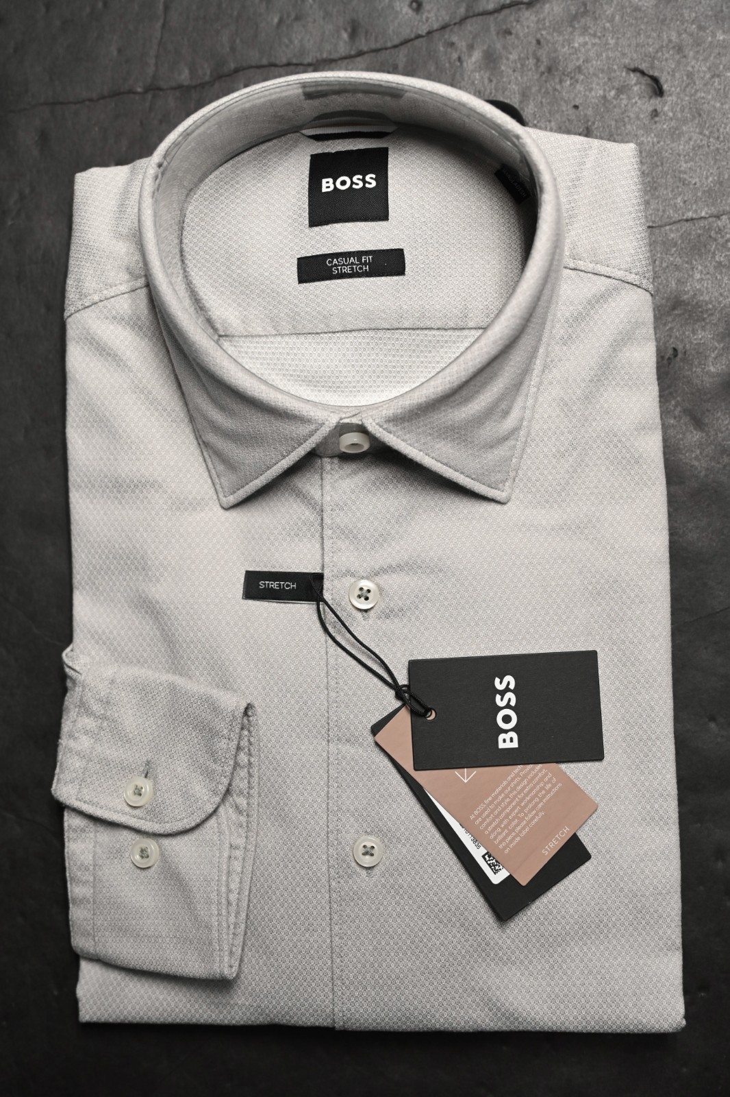 Hugo Boss Men HAL Kent Casual Fit Stretch Cotton Gray Beige Dress Shirt 39 15.5 thumbnail 8