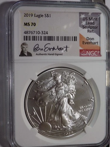 2019 American Silver Eagle - NGC MS70 - Flag Label - Don Everhart Signature
