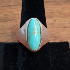 Vintage Southwestern Sterling Silver 925 Large Oval Turquoise Ring Sz 9 3/4