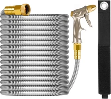 125ft Garden Hose Made by Metal with Super Tough and Soft 125FT, black,silver 
