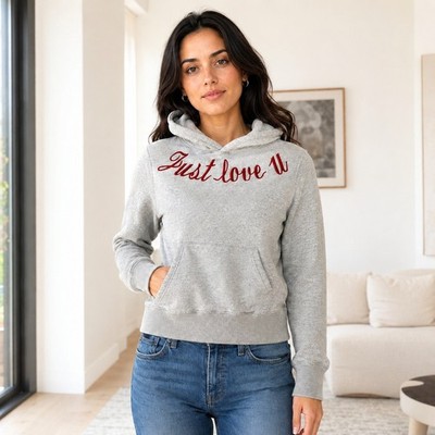 Sandro Paris Womens 1 S Gray Just Love U Embroidered Fleece Hoodie Cotton
