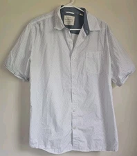 Men's Original Weatherproof Vintage Short sleeve Button Up XL White With Blue