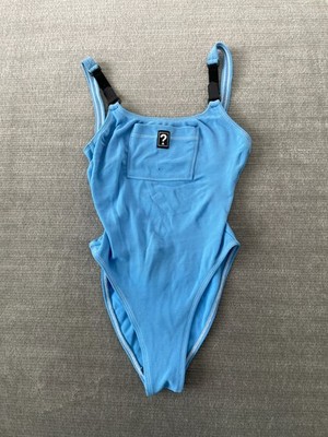 Vintage 90s Guess Swimsuit One Piece Vacation Size 7/8 Hi Cut Hook Loop Strap