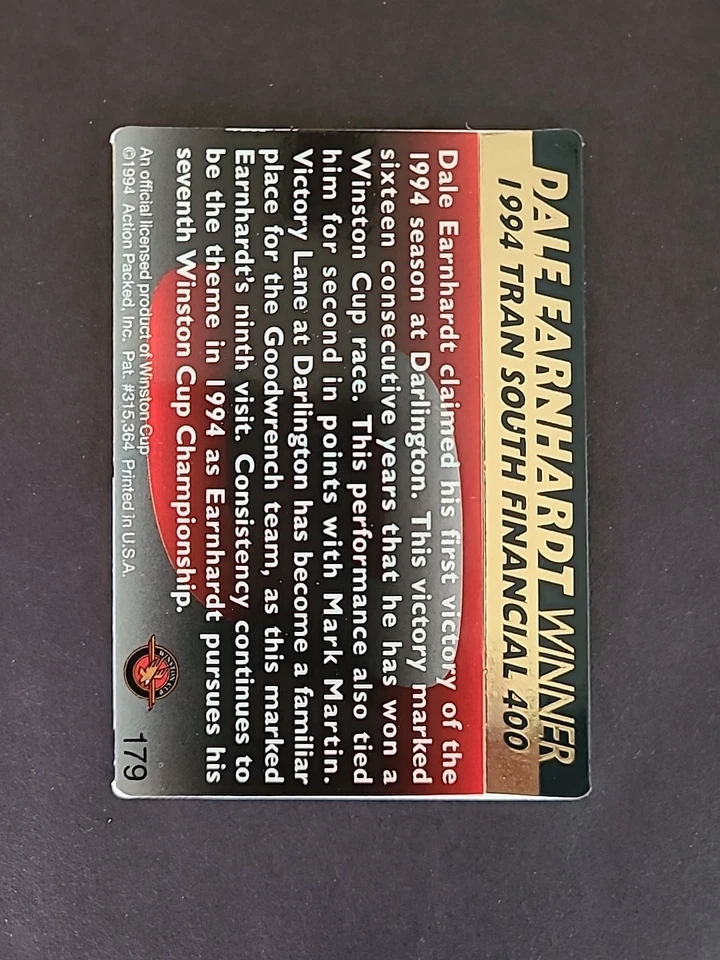 Dale Earnhardt  1994 Action Packed - #179 Winner Darlington  - Image 2 of 2