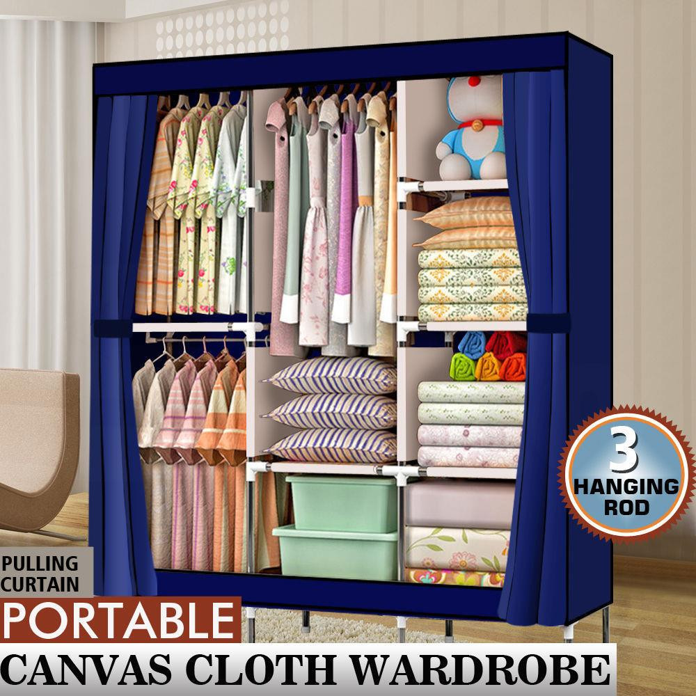 71-Inch Portable Fabric Wardrobe Closet Organizer with Shelves and Rack