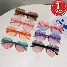 Heart Rimless Sunglasses Kids UV400 Gradient Lens Cute Multi Color Glasses 7 Pcs