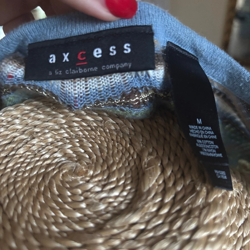 Babydoll vintage tejido Y2K Axcéss Liz Claiborne azul verde rayas cuello en V Foto 4 de 4