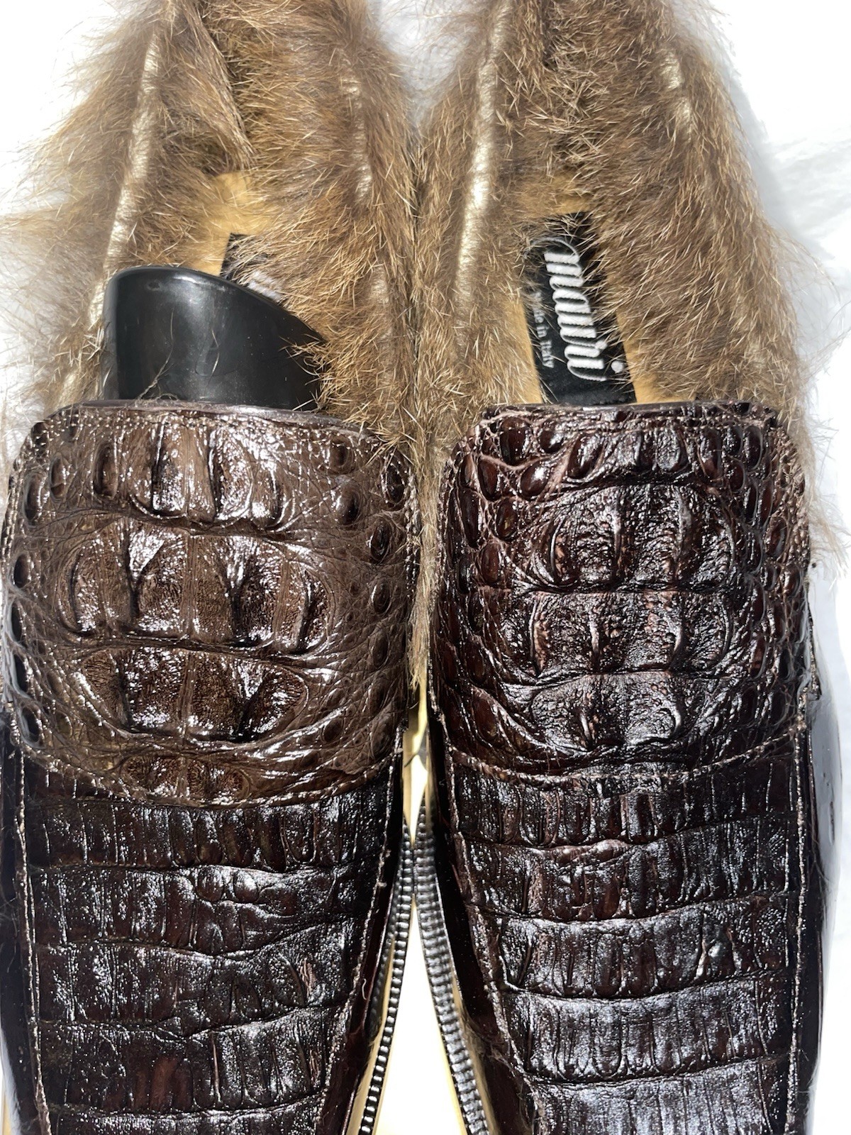 Mauri Luxury Crocodile Fur Trim Slip-On Loafers Brown Men Size 10 Exotic Shoes