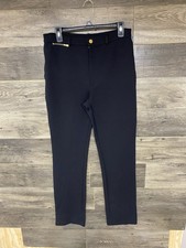St John Pants Womens Stretch Sport Black Trousers Gold Tone Button Zip Size 6