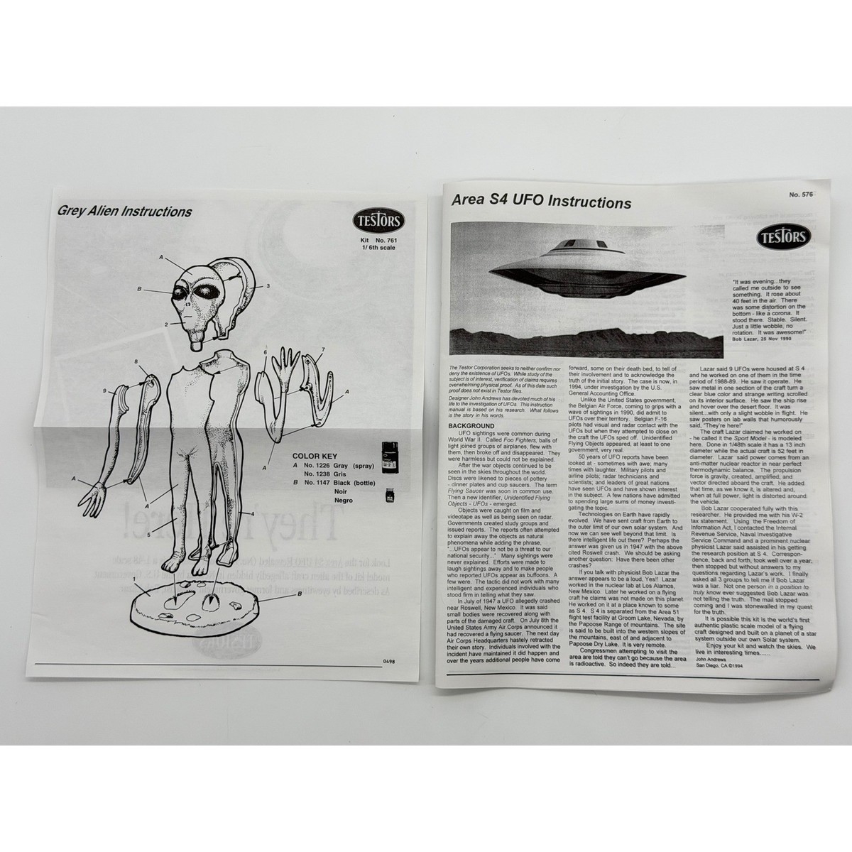 1:48 Scale Testors S4 Area 51 UFO Vintage Model Kit Sci Fi Bob