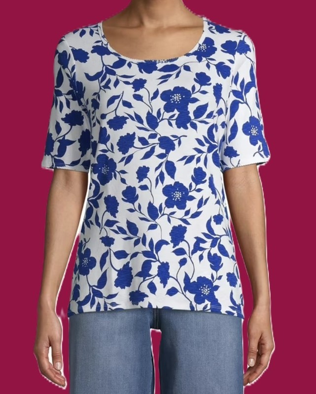 NEW Women’s Time & Tru BLUE WHITE Floral Knit Top PLUS Size XXXL (22) NWOT