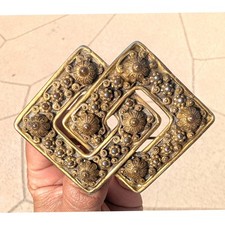 Vintage Victorian Brass Brooch Pin signed Etrusceana Buckle Floral Handmade 40g