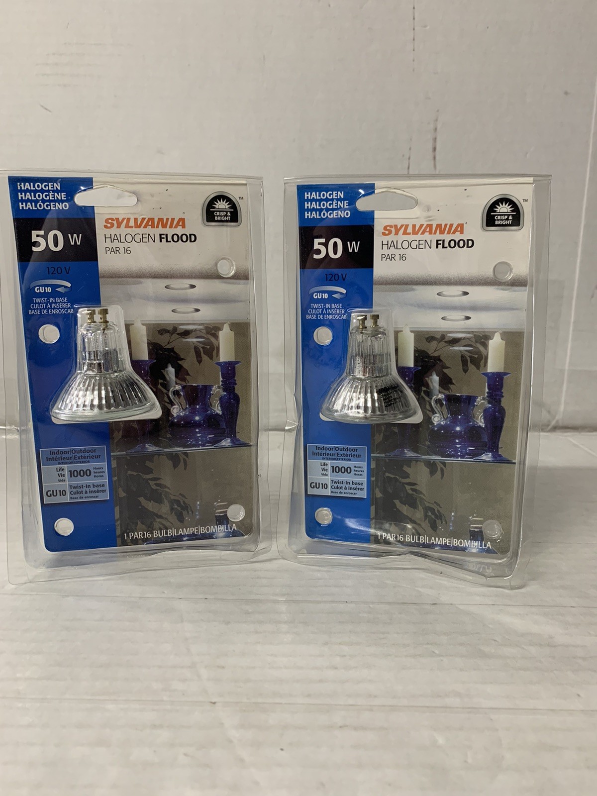 (x2)-Sylvania 50w-PAR16-Halogen Flood Light 120V 50W TWIST IN Base-GU10 Lot Set
