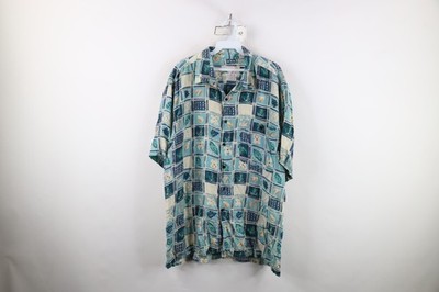 Vintage 90s Streetwear Mens XL Silk Flower Leaf Baggy Short Sleeve Button Shirt