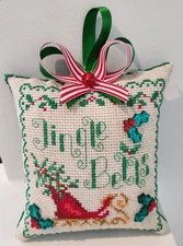 JINGLE BELLS! Completed Finished Cross Stitch- Ornament Gift Keepsake Decor