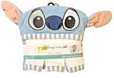 Disney Baby Hooded Bath Towel 3 Washcothes Disney Stitch 33x23 " NWT
