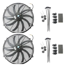 2pcs 16" Universal Electric Radiator Slim Pull Cooling Fan 12V 160W Mount Kit