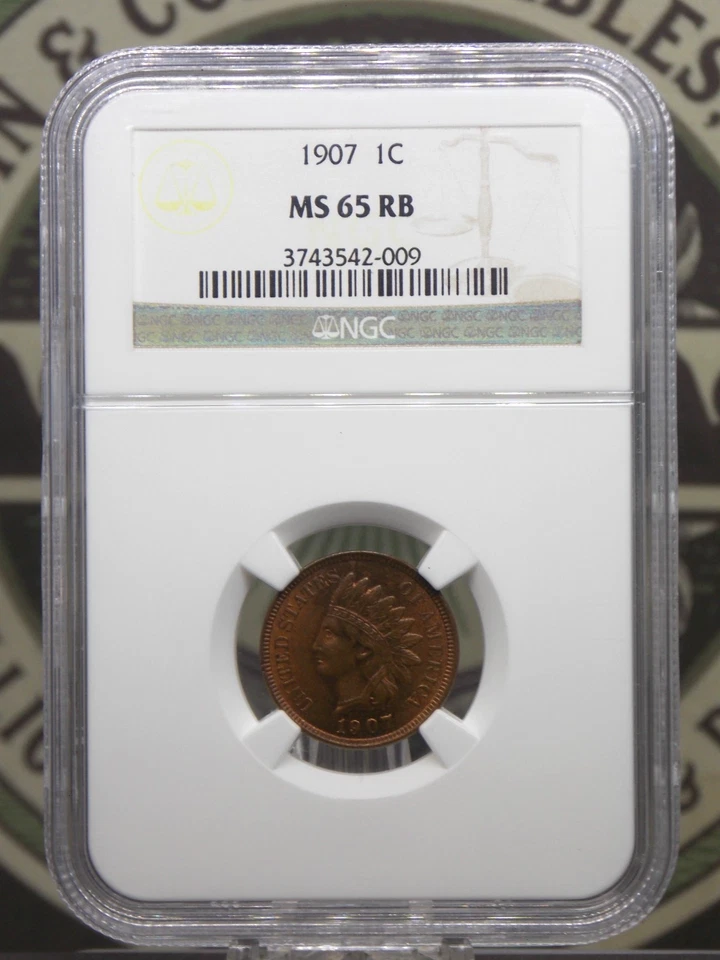 1907 Indian Head Cent Penny 1c NGC MS65 RB #009 Red Brown Gem BU Unc ECC&C, Inc. - Image 3 of 4