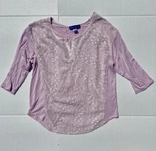 Simply Styled Women’s Top Pink Embroidered size Small 3/4 Sleeve Lightweight S