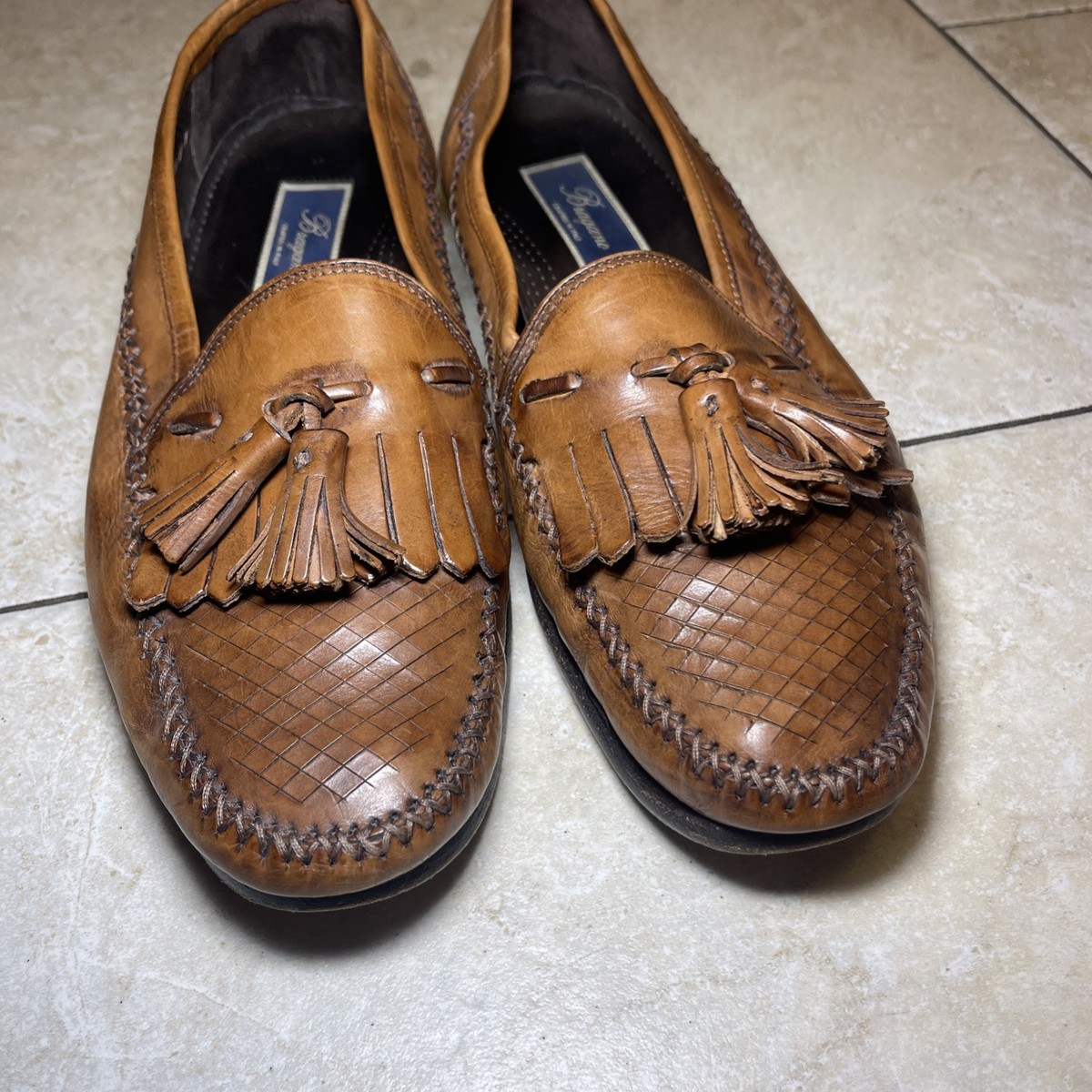 Bragano By Cole Haan Tassel Loafers Men Brown Woven Leather Italy Size 9 N Cole Haan Bragano - Etsy main image 4