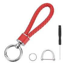 Weave Key Chain Ring Braided Rope Leather Keychain Red