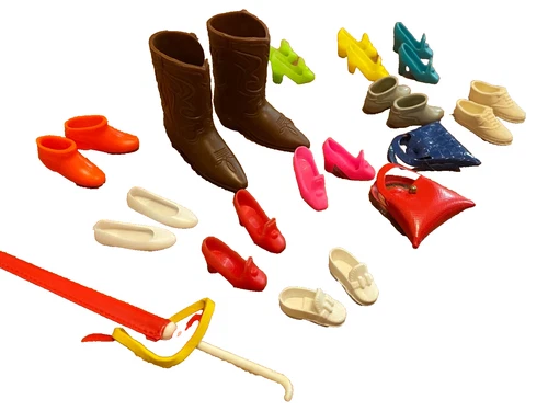 Vintage Barbie Doll Mixed Accessories Lot 1960's Shoes purses umbrellas boots