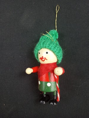 Vintage 1980s Brite Star Wooden Christmas Ornament Kid With Knit Hat