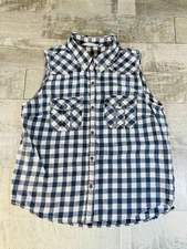 Hippie Laundry Women’s Small Sleeveless Blue Flannel Button Up Country Grunge