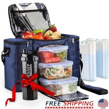 All-in-One Meal Prep Kit Lunch Bag Shaker Containers Ice Packs School Use