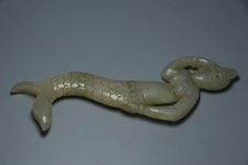 China Antique Qing Dynasty Old Hetian Jade Carved Mermaid Figurines