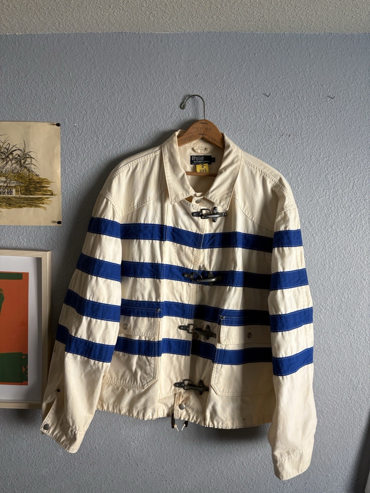 Vintage 80s 90s Ralph Lauren Striped Fireman Clasp Jacket