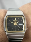 Vintage Seiko 5 Automatic Men's Watch Black Dial Gold Tone TV Shape 7009 Japan